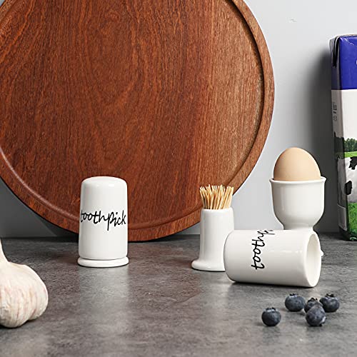 ONTUBE Ceramic Toothpick Holder Dispenser with Lid, Set of 2, White