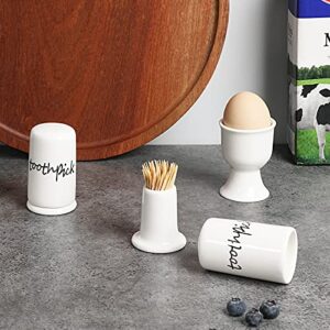 ONTUBE Ceramic Toothpick Holder Dispenser with Lid, Set of 2, White