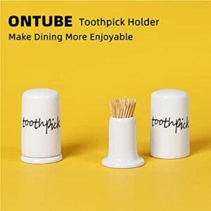 ONTUBE Ceramic Toothpick Holder Dispenser with Lid, Set of 2, White