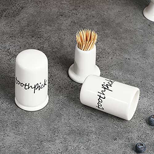 ONTUBE Ceramic Toothpick Holder Dispenser with Lid, Set of 2, White