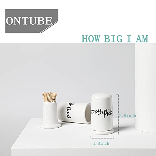 ONTUBE Ceramic Toothpick Holder Dispenser with Lid, Set of 2, White