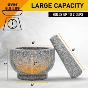 Granite Mortar and Pestle Set - Large 2 Cup Stone Grinder Guacamole Bowl and 6 Inch Pestle - Perfect for Crushing and Grinding Herbs and Spices to Maximize Flavor - Includes Silicone Covers