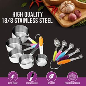 Measuring Cups and Spoons Set 11 Piece. Includes 10 Stainless Steel Measuring Spoons and Cups Set and 1 Plastic Measuring Cup. Liquid Measuring Cups Set and Dry Metal Measuring Cup Set