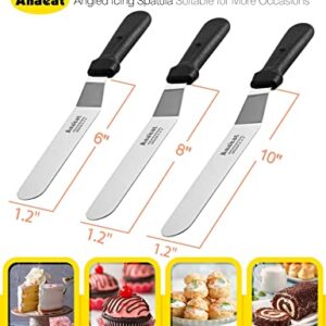 Anaeat Icing Spatulas, Set of 3 Professional Cake Angled Offset Spatula with 6", 8", 10" Stainless Steel Blades - Thickened Frosting Knife with Plastic Handle for Cake Decorating, Pastry & Baking