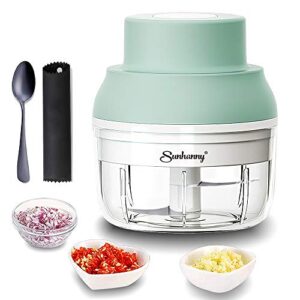 Electric Garlic Chopper Mini, Garlic Masher Crusher, Food Processor Small with Garlic Peeler And Spoon (100ML/3.3FL OZ, Green)