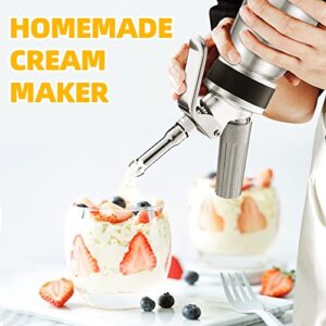 ECO-WILL Professional Whipped Cream Dispenser, Durable Aluminum Cream Whipper with 2 Sets of Stainless Steel and Plastic Tips & Cleaning Brush,1-Pint / 500 mL, Homemade Cream Maker