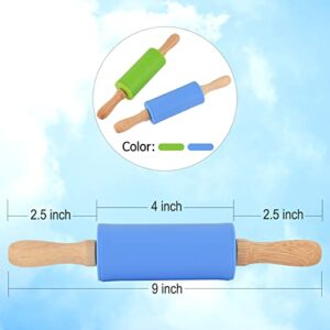 Mini Silicone Rolling Pin for Kids,Non-stick Surface Wood Handle,9-inch 2 Pack