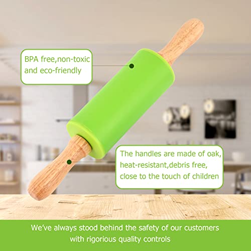 Mini Silicone Rolling Pin for Kids,Non-stick Surface Wood Handle,9-inch 2 Pack