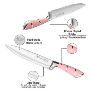 Kitchen Knife Set, Retrosohoo 9-Pieces Pink Sharp Non-Stick Coated Chef Knives Block Set ,Stainless Steel Knife Set for Kitchen with Sharpener for Cutting Slicing Dicing Chopping (Pink)