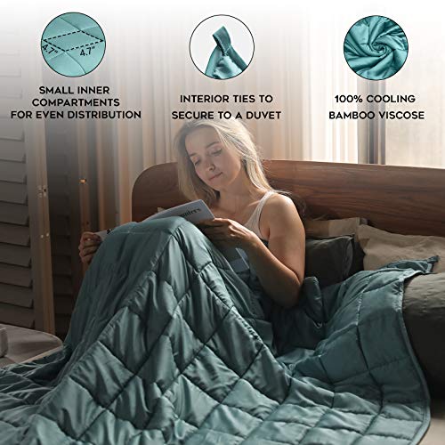 YnM Cooling Weighted Blanket, 100% Natural Bamboo Viscose, 15 lbs 48''x72'', Luxury 2.0 Heavy Blanket, Sea Grass.
