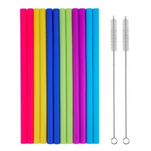 14 pcs reusable silicone straws with cleaning brushes, tifanso extra wide large straws, great for for 30oz and 20oz tumblers yeti/rtic, 10" extra long flexible jumbo drinking straws for milkshakes