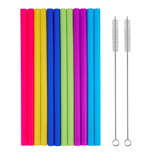 14 PCS Reusable Silicone Straws with Cleaning Brushes, tifanso Extra Wide Large Straws, Great for for 30oz and 20oz Tumblers Yeti/Rtic, 10" Extra Long Flexible Jumbo Drinking Straws for Milkshakes