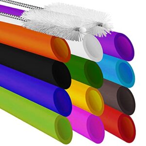 ALINK 12 PCS Reusable Boba Straws, 13 mm x 10.5 inch Long Wide Colored Plastic Smoothie Straws for Bubble Tea, Tapioca Pearls with 2 Cleaning Brush - Pointed Design