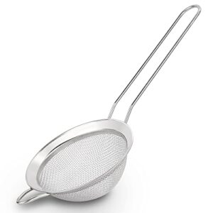 d fine mesh strainer, stainless steel sieve sifter with handle, small metal strainer for loose tea, juice, drink, herbs, mini sifter for flour, matcha, kitchen, baking, 3-inch
