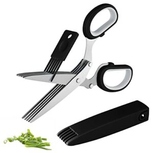 joyoldelf gourmet herb scissors set - master culinary multipurpose cutting shears with stainless steel 5 blades, herb stripper, safety cover and cleaning comb for cutting cilantro onion salad