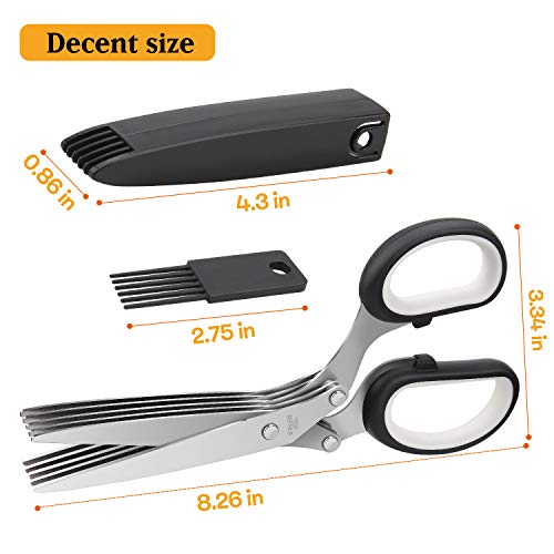 Joyoldelf Gourmet Herb Scissors Set - Master Culinary Multipurpose Cutting Shears with Stainless Steel 5 Blades, Herb Stripper, Safety Cover and Cleaning Comb for Cutting Cilantro Onion Salad