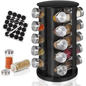 baker boutique spice rack, spice rack organizer for countertop, rotating spice rack with jars, spinning spice rack shelf, revolving spice rack for kitchen (black)
