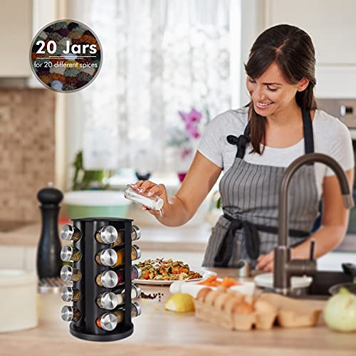 Baker Boutique Spice Rack, Spice Rack Organizer for Countertop, Rotating Spice Rack with Jars, Spinning Spice Rack Shelf, Revolving Spice Rack for Kitchen (Black)