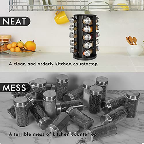 Baker Boutique Spice Rack, Spice Rack Organizer for Countertop, Rotating Spice Rack with Jars, Spinning Spice Rack Shelf, Revolving Spice Rack for Kitchen (Black)