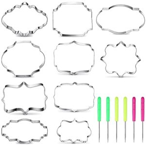 10 pieces plaque frame cookie cutter stainless steel biscuit cutter fondant cake decorating tools and 6 pieces sugar stirring pins for kitchen baking