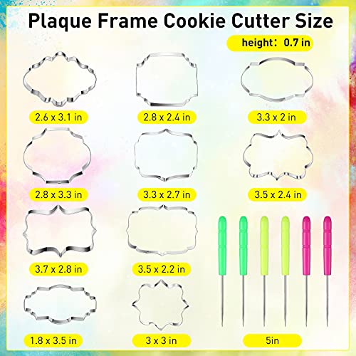 10 Pieces Plaque Frame Cookie Cutter Stainless Steel Biscuit Cutter Fondant Cake Decorating Tools and 6 Pieces Sugar Stirring Pins for Kitchen Baking