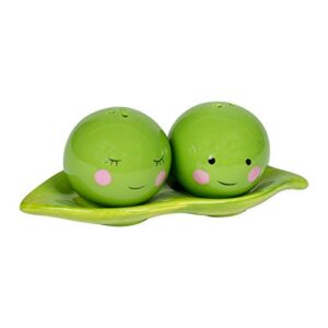 Peas in a Pod Green Ceramic Magnetic Salt and Pepper Shakers 3 Piece Gifting Boxed Set