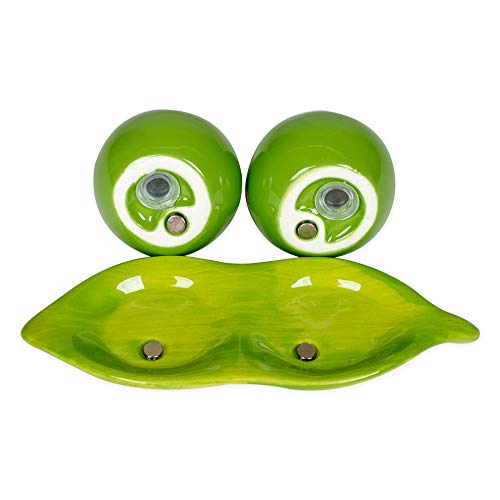 Peas in a Pod Green Ceramic Magnetic Salt and Pepper Shakers 3 Piece Gifting Boxed Set