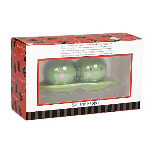 Peas in a Pod Green Ceramic Magnetic Salt and Pepper Shakers 3 Piece Gifting Boxed Set