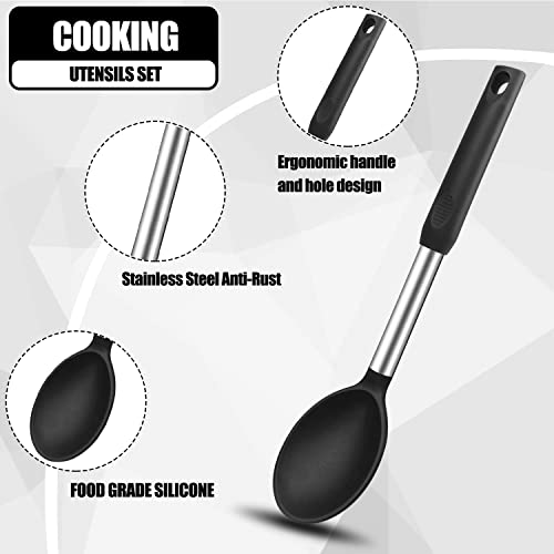 Silicone Cooking Spatulas and Spoons, 4 Pack Heat Resistant Silicone Cooking Utensils Set, Non Stick Large Kitchen Silicone Spatula and Spoons for Cooking, Mixing, Serving, Draining, Black