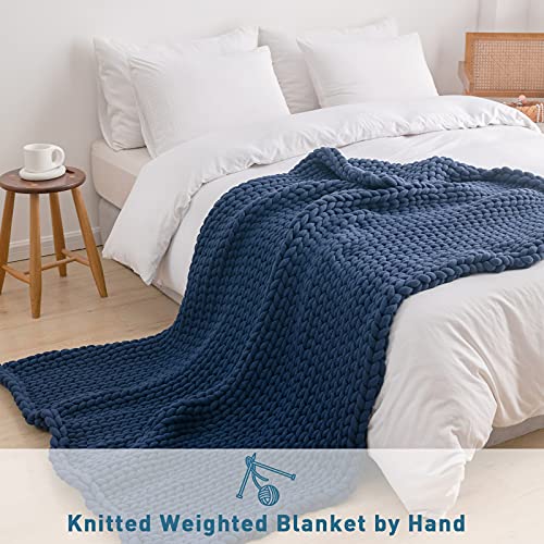 Weighted Idea Queen Size Weighted Blanket (60" x80", 15 Pounds, Navy Blue) Chunky and Soft,Handmade Throw Blanket for Adults, Best Gift for Christmas