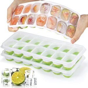 ice cube trays, easy-release & flexible 14-ice cube trays with spill-resistant removable lid, ice trays for freezer,silicone ice cube tray,super easy release stackable bpa free for drinks & cocktail