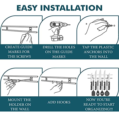 Magnetic Knife Holder for Wall - Stainless Steel Knife Magnetic Strip 18 Inch - Wall Knife Magnet Bar Rack With Hooks