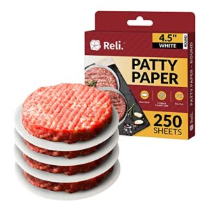 (250 pack) reli. hamburger patty paper (4.5 inch round) | wax paper | food grade patty paper,parchment paper sheets| non-stick paper for burger press/seperating frozen patties, restaurant-grade (4.5")