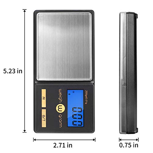 Gram Scale 200g/ 0.01g, Mini Pocket Scale for Jewelry Digital Food Kitchen Scale with Tare and 100g Calibration Weight Scale Electronic Smart Scale, 6 Units, LCD Backlit Display, Tare, Auto Off