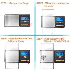 Gram Scale 200g/ 0.01g, Mini Pocket Scale for Jewelry Digital Food Kitchen Scale with Tare and 100g Calibration Weight Scale Electronic Smart Scale, 6 Units, LCD Backlit Display, Tare, Auto Off