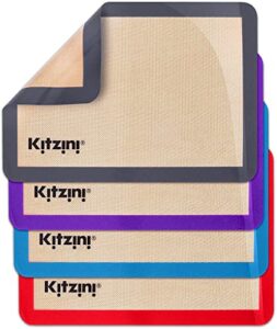 kitzini silicone baking mat set. non-stick silicone mats for baking. 4 half baking sheets. bpa free. professional grade silicon baking sheet. silicone baking mats for cookies, macarons & pastry