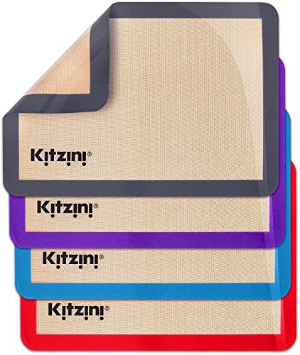 Kitzini Silicone Baking Mat Set. Non-Stick Silicone Mats for Baking. 4 Half Baking Sheets. BPA Free. Professional Grade Silicon Baking Sheet. Silicone Baking Mats for Cookies, Macarons & Pastry