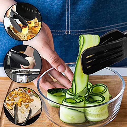 Mini Silicone Serving Tongs Set of 3 - Non-stick Small Kitchen Tongs (7 inch) with Silicone Tips and Stainless Steel Handle, Cooking Tongs for Salads, Pasta, Steaks, Vegetables