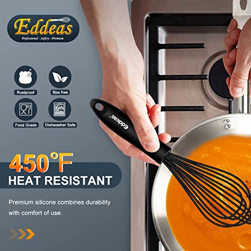 Silicone Whisk, Eddeas Stainless Steel & Silicone Non-Stick Coated Whisks set of 3--Heat Resistant Kitchen Whisks, Balloon Egg Beater Perfect for Blending, Whisking, Beating & Stirring, Black