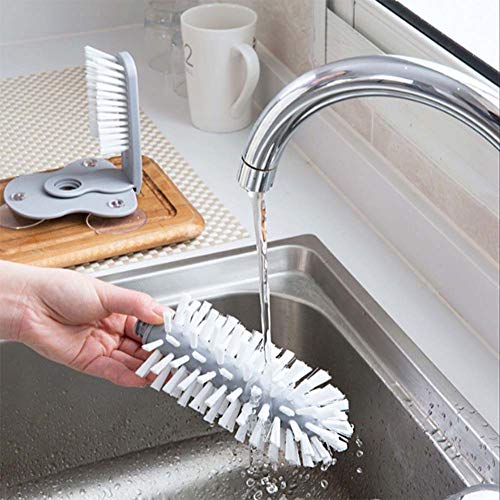 Water Bottle Cleaning Brush Glass Cup Washer with Suction Base Bristle Brush for Beer Cup, Long Leg Cup, Red Wine Glass and More Bar Kitchen Sink Home Tools Grey