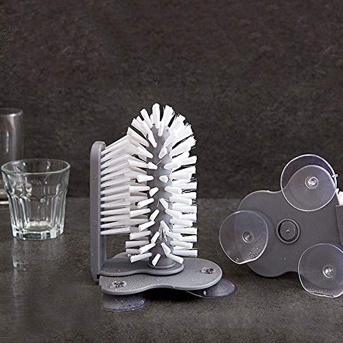 Water Bottle Cleaning Brush Glass Cup Washer with Suction Base Bristle Brush for Beer Cup, Long Leg Cup, Red Wine Glass and More Bar Kitchen Sink Home Tools Grey