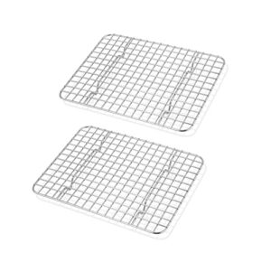 teamfar mini cooling rack set of 2, stainless steel 8.75’’ x 6.25’’ toaster oven grid rack for baking roasting broiling grilling, bakeable rack for cookies, non-toxic & durable, dishwasher safe