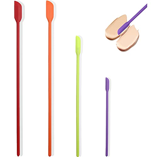 Beauty Spatula, 4 PCS Makeup Spatula Mini Spatula for Cosmetics and Kitchen Jar, Last Drop Small Silicone Spatula for Beauty and Kitchen Tiny Spatula 3 Sizes (4)