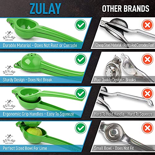 Zulay Premium Quality Metal Lime Squeezer, Citrus Juicer, Manual Press for Extracting the Most Juice Possible - Lime Juicer (Green)