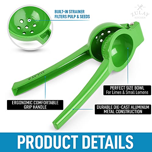 Zulay Premium Quality Metal Lime Squeezer, Citrus Juicer, Manual Press for Extracting the Most Juice Possible - Lime Juicer (Green)