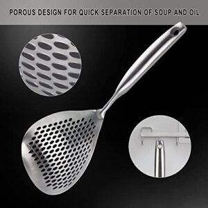 Skimmer Slotted Spoon - YAHAFI 304 Stainless Steel Food Grade Filter Spoon with Comfort Handle and Hanging Holes, Spider Strainer Skimmer for Kitchen Cooking Draining and Frying (15 Inch)