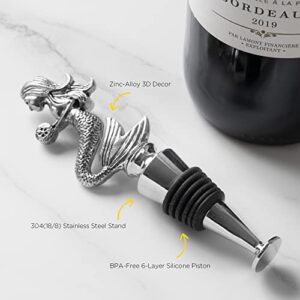 Homestia Wine Bottle Stopper Mermaid Gifts for Women Mom, Daughter Wine Stopper for Glass Bottles, Wine Preserver, Zinc-Alloy Silicone Wine Stoppers Cute Wine Accessories with Fancy Decors