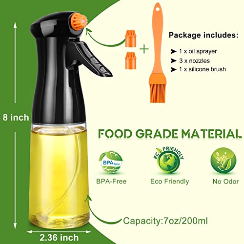 Oil Sprayer for Cooking, Upgraded Olive Oil Sprayer Bottle, Air Fryer Accessories, Oil Mister for Air Fryer, 7oz/200ml Oil Vinegar Spritzer, Kitchen Gadgets for Salad, BBQ, Roasting (Black)