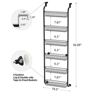 Egepon Over the Door Pantry Organizer Rack with 6 Full Baskets, 6-Tier Heavy-Duty Metal Hanging Storage Closet Organizer Kitchen Spice Rack