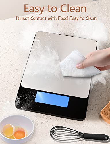 Food Scale -33lb Digital Kitchen Scale for Food Ounces Grams Rechargeable 304 Stainless Steel,Batteries and Type-C Charging | Perfect for Meal Prep, Cooking, and Baking